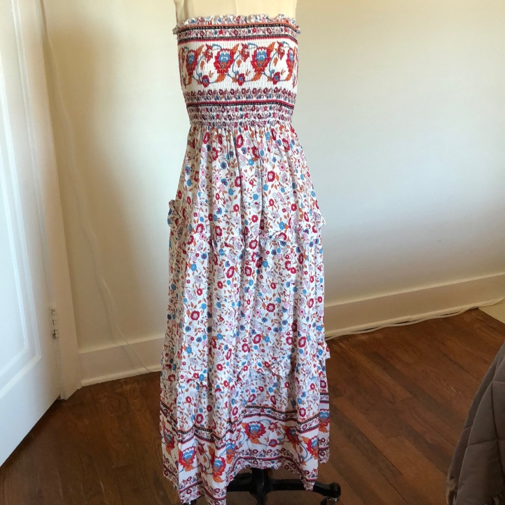 ZESICA Women's Summer Bohemian Floral Strapless Long Maxi Dress
